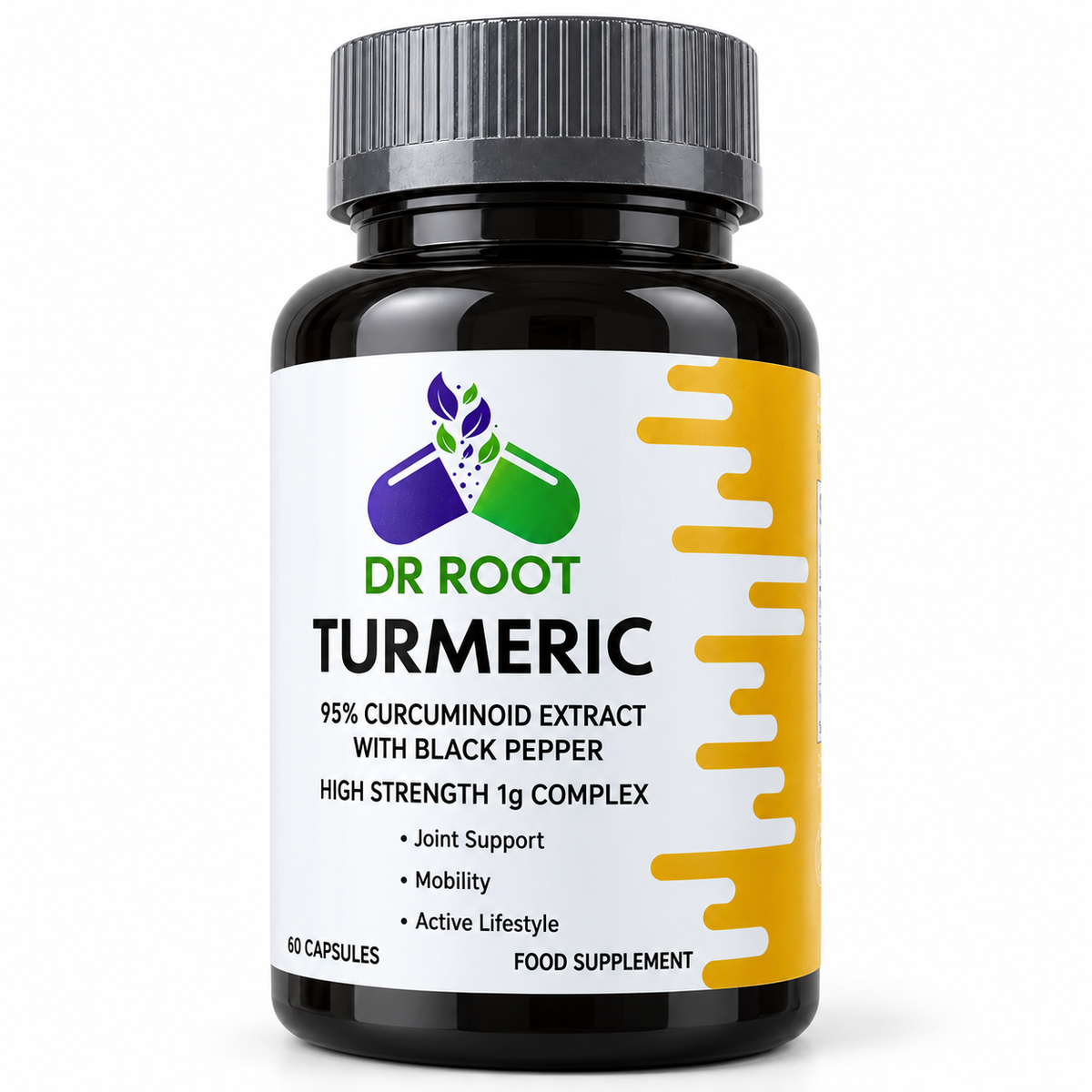 Dr Root Turmeric 1g Complex with Black Pepper | 60 Capsules