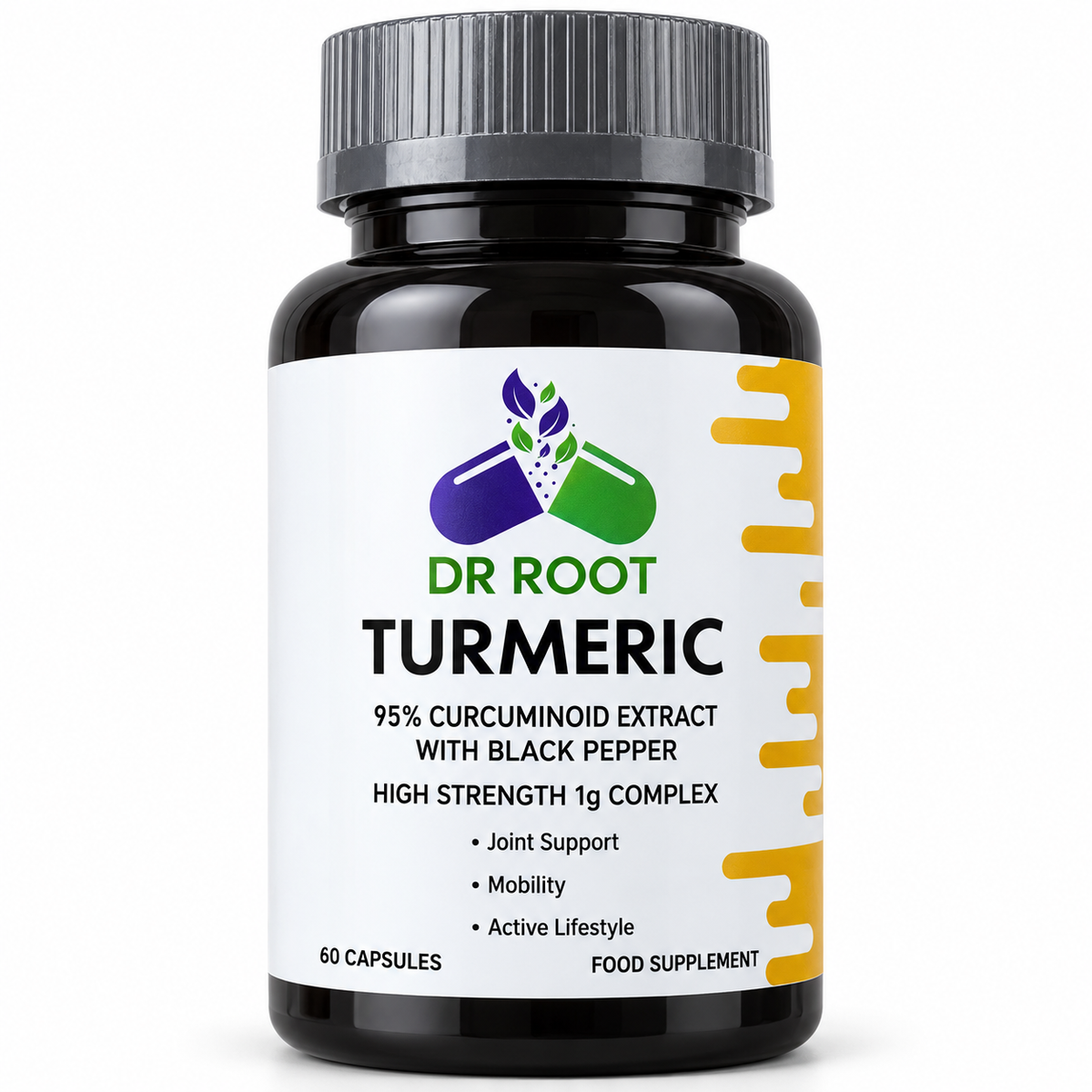 Dr Root Turmeric 1g Complex with Black Pepper | 60 Capsules