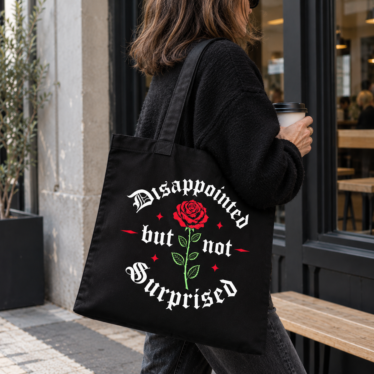 Disappointed But Not Surprised Black Gothic Rose Tote Bag