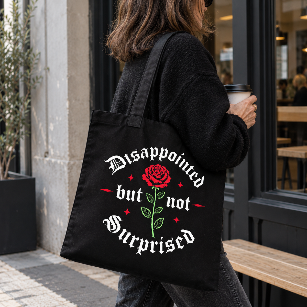 Disappointed But Not Surprised Black Gothic Rose Tote Bag