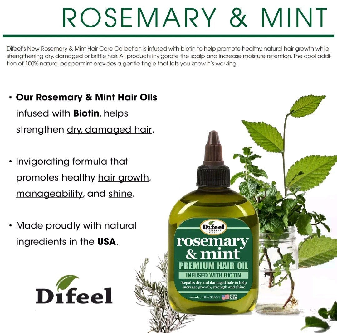 Difeel Rosemary & Mint Hair Oil Biotin 210ml Growth Repair Strength1