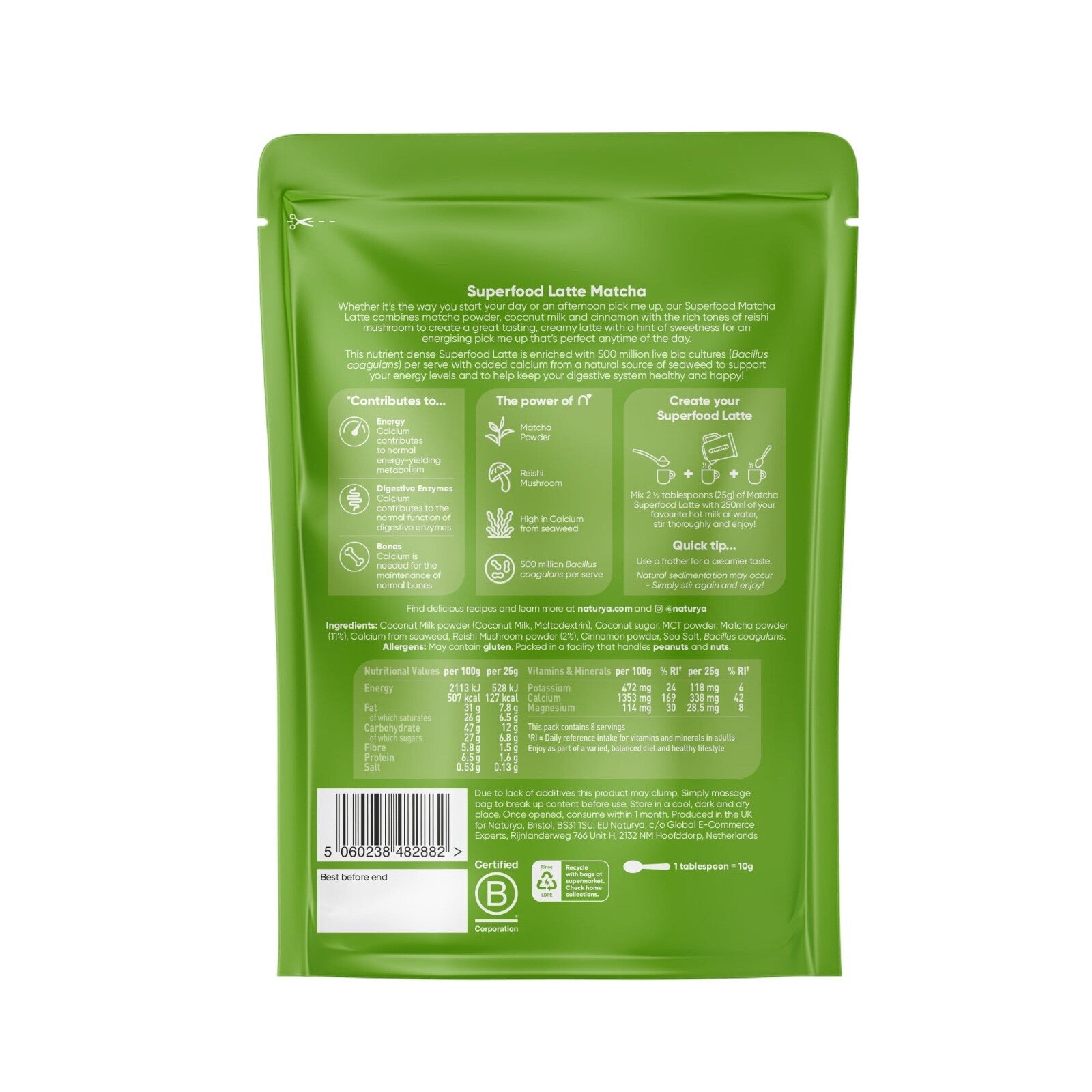 Naturya Matcha Superfood Latte 200g | Organic Energy Focus Antioxidants Drink4