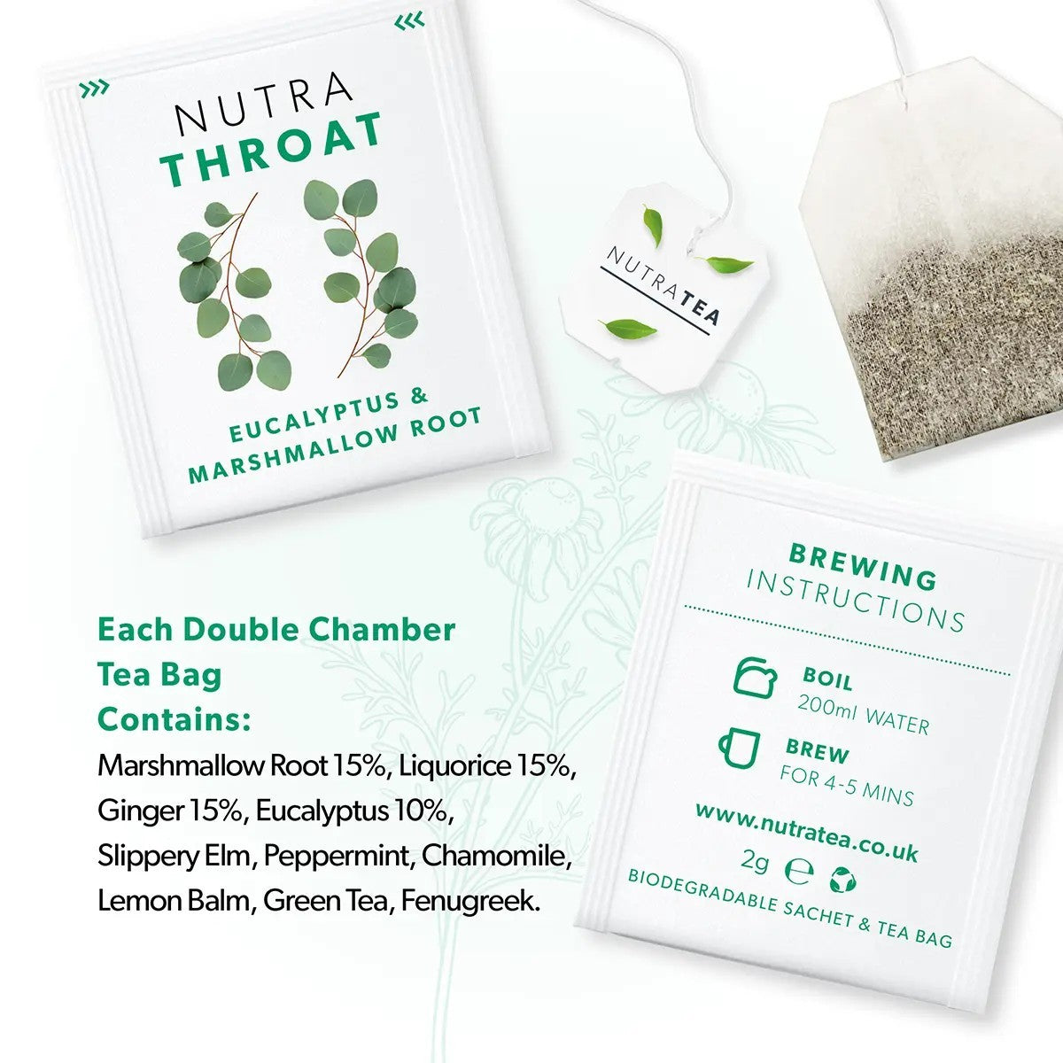 NutraTea Throat Tea Eucalyptus & Marshmallow Root 20 Biodegradable Tea Bags3