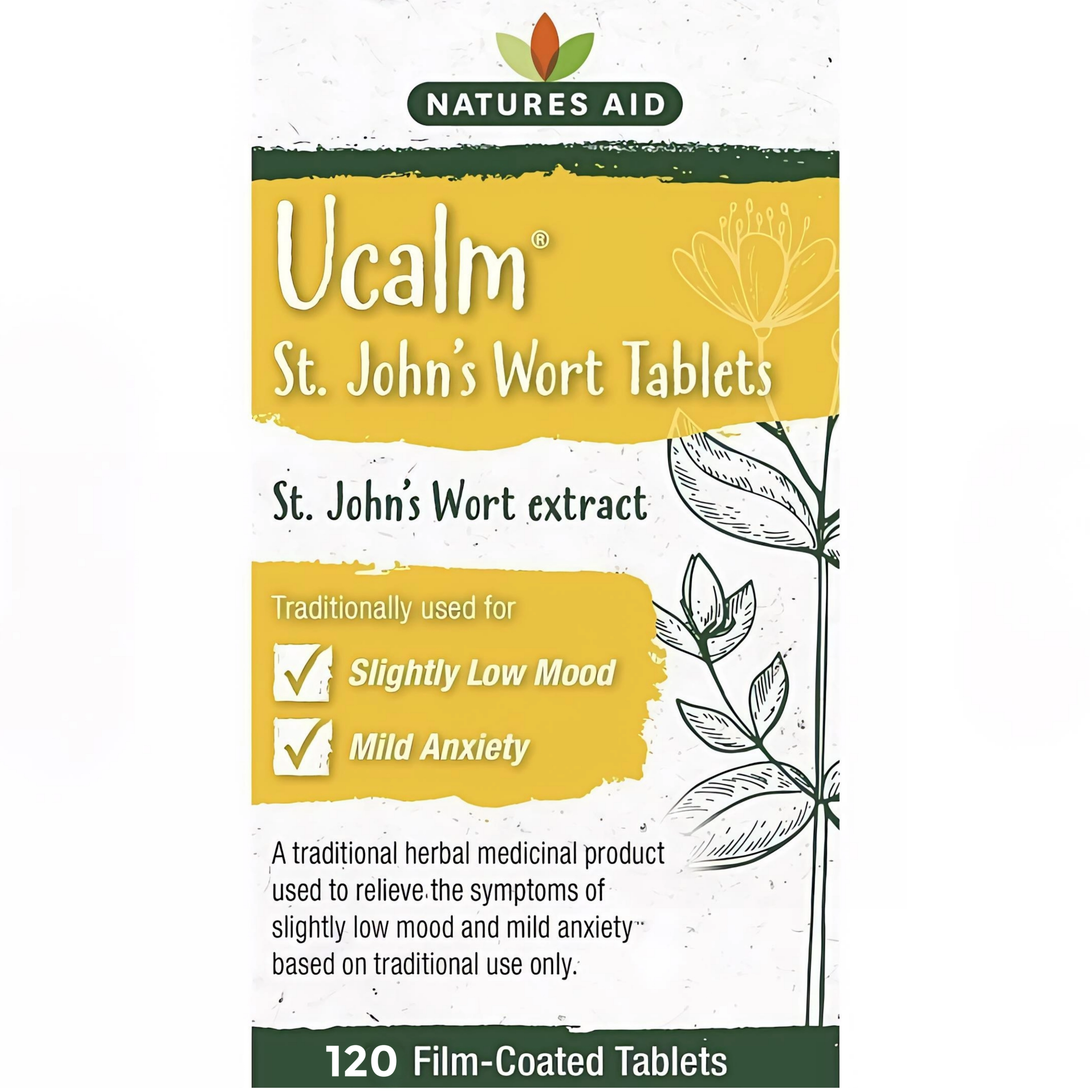 Ucalm St. John's Wort Tablets - Supports Low Mood & Mild Anxiety 120 Tablets