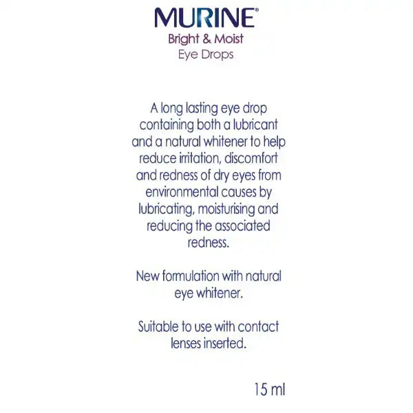MURINE Bright & Moist Eyes Dry Drops 15ml Soothes & Refreshes Cleans Tired Eyes