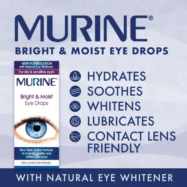 MURINE Bright & Moist Eyes Dry Drops 15ml Soothes & Refreshes Cleans Tired Eyes