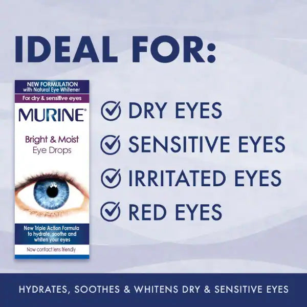 MURINE Bright & Moist Eyes Dry Drops 15ml Soothes & Refreshes Cleans Tired Eyes