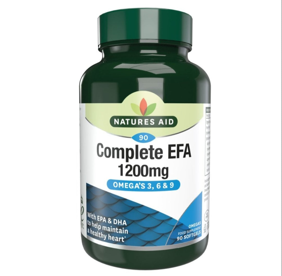 Natures Aid Complete EFA 1200mg – Omega 3, 6 & 9 Softgels – EPA & DHA Heart Health Support – 90 Softgels