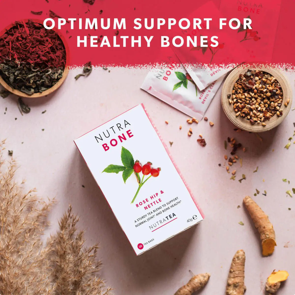 NutraTea NutraBone Rose Hip & Nettle Tea 20 Bags Joint Bone Herbal Support