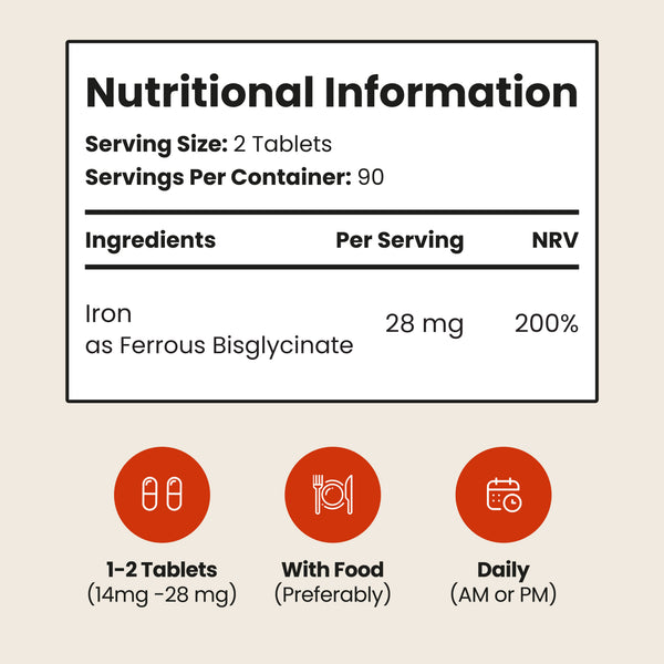 Vitabright Gentle Chelated Iron Bisglycinate Non Constipating 28mg Vegan 180 Tablets