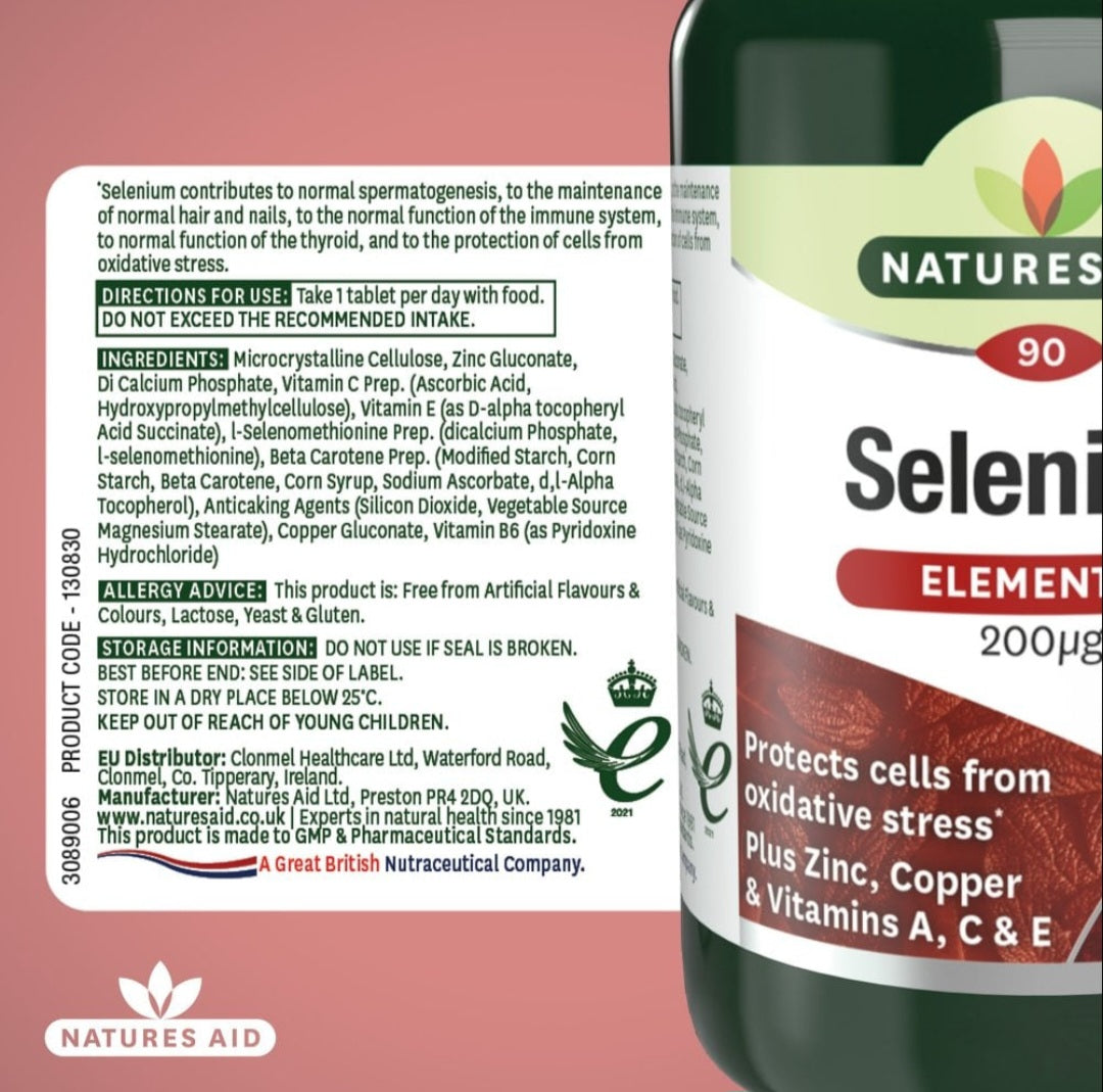 Natures Aid Selenium Elemental 200µg Immune Thyroid Hair & Nails 90 Tablets