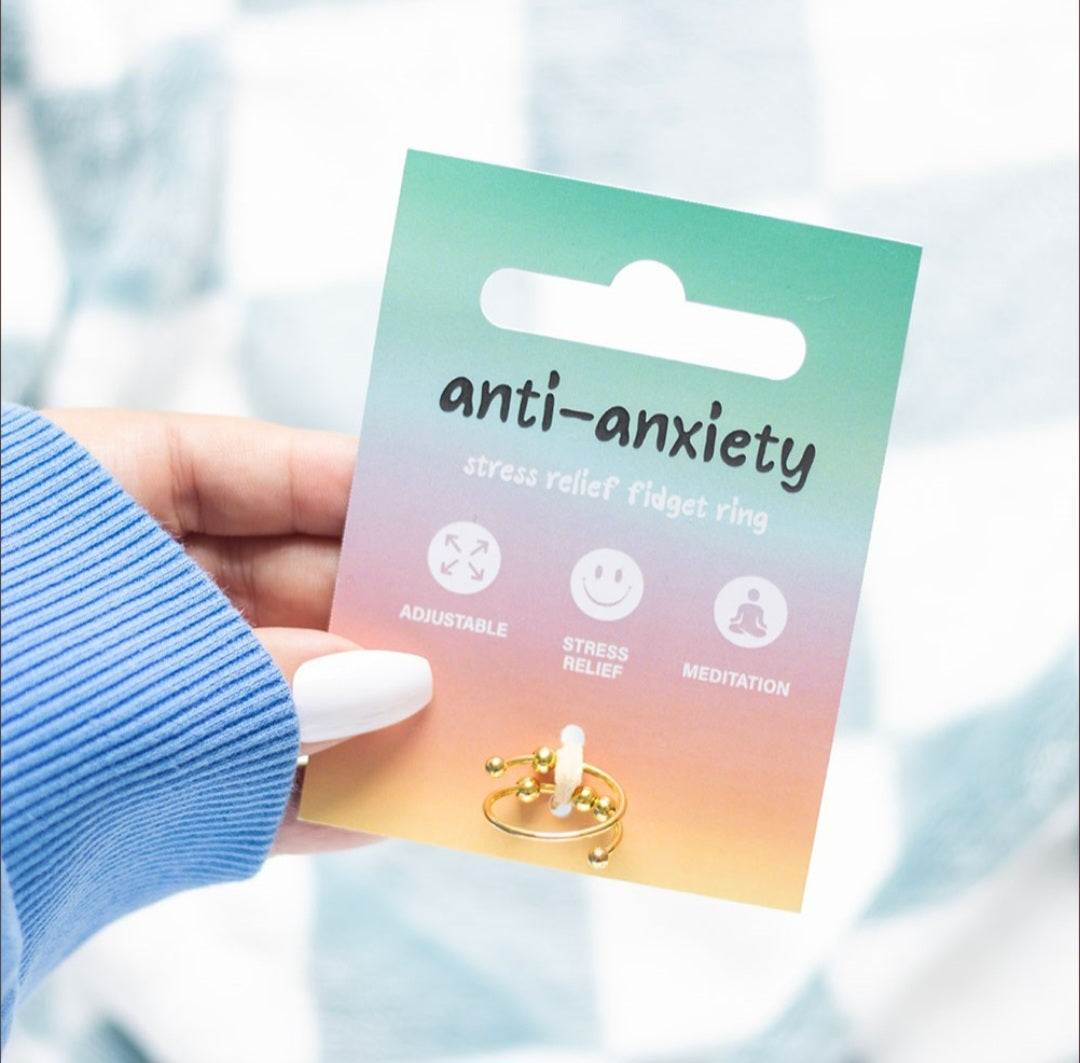 Anti-Anxiety Stress Relief Fidget Ring – Adjustable Spinner Beads for Calm, Focus & Meditation (Gold)