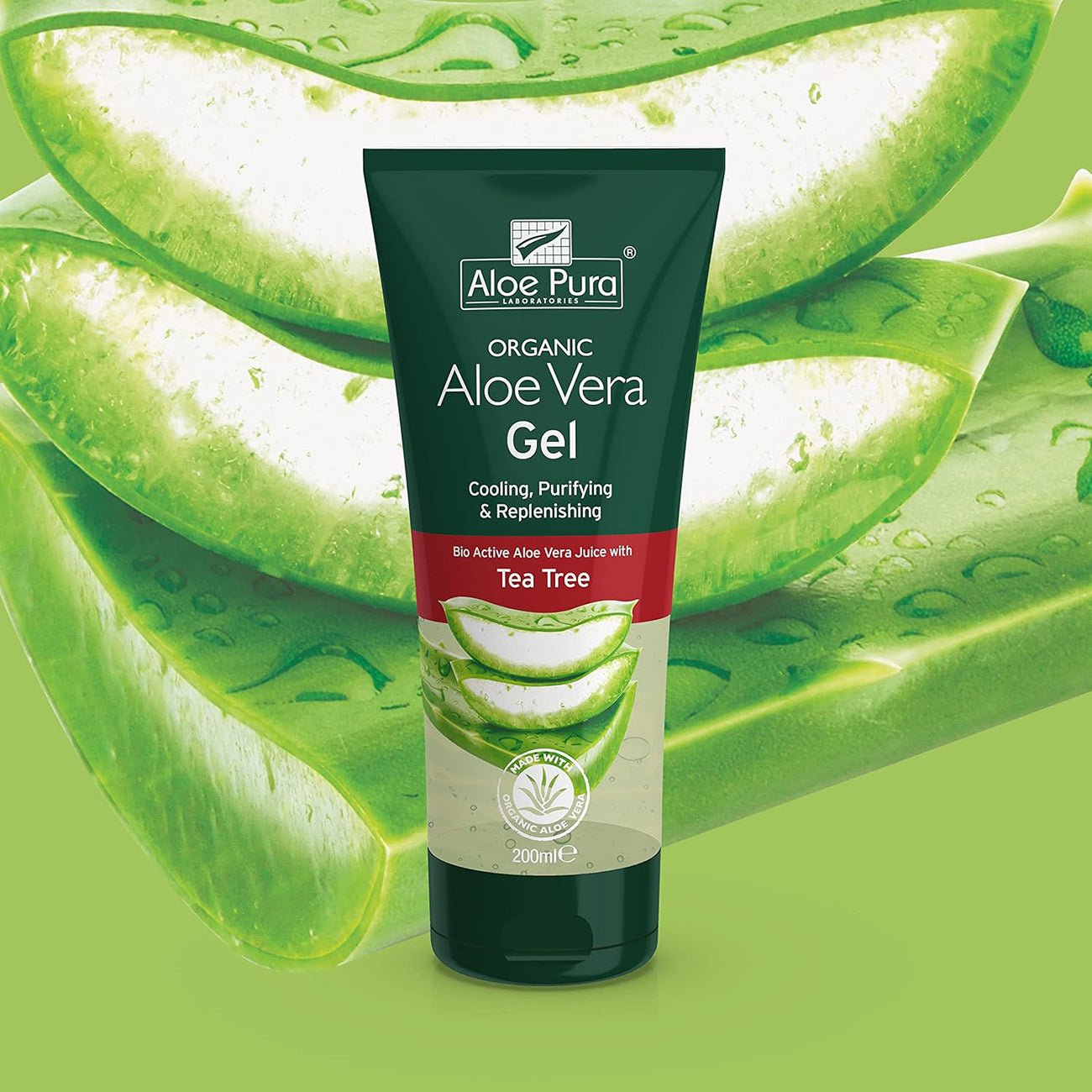 Aloe Pura Organic Aloe Vera Gel with Tea Tree 200ml Cooling Skin Gel