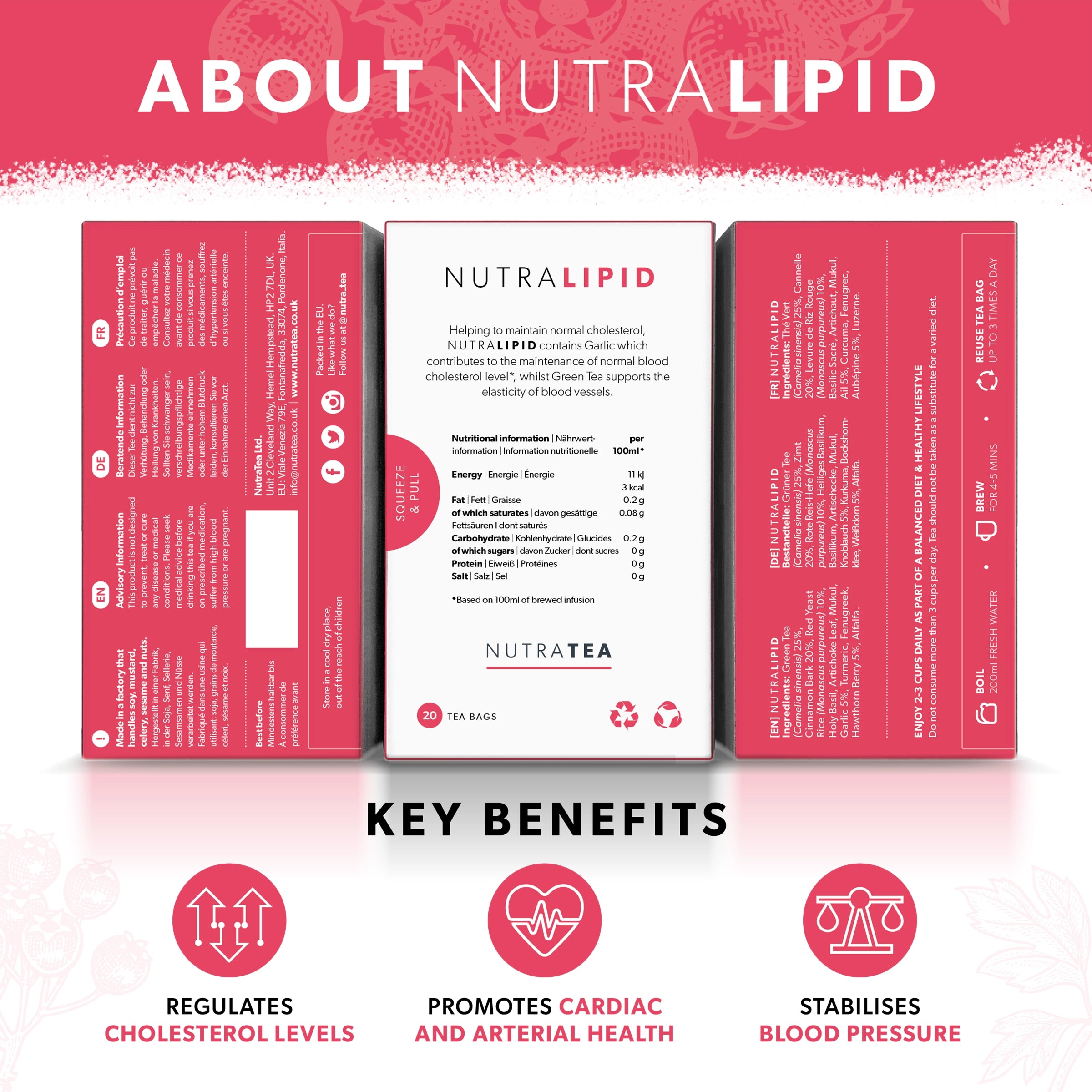 NutraTea NutraLipid Cholesterol Support Heart Health Herbal Tea 20 Tea Bags