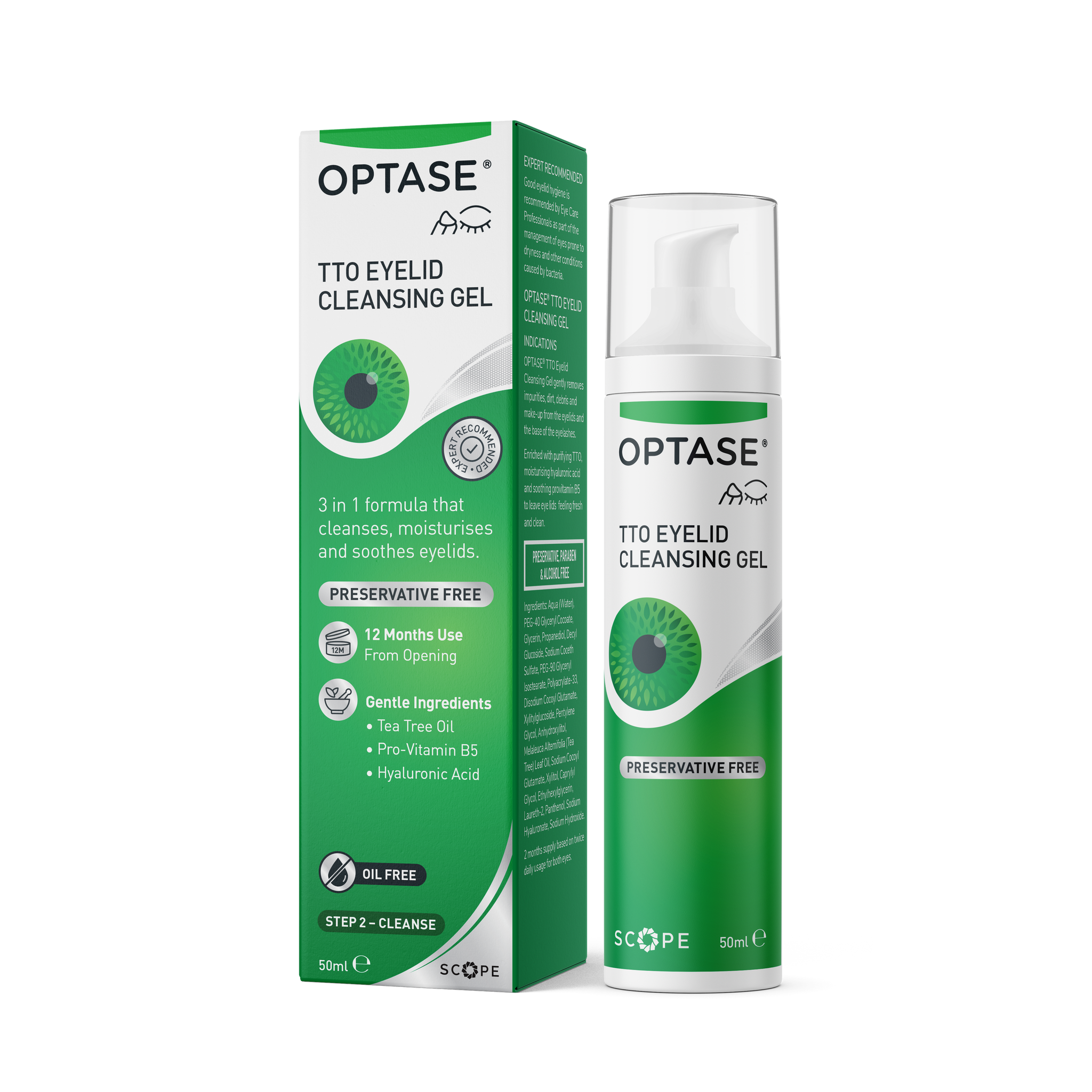 OPTASE TTO Eyelid Cleansing Gel 50ml | Tea Tree Oil, Hyaluronic Acid & Pro-Vitamin B5 | Preservative Free Foaming Eyelid Cleanser for Dry Eyes & Blepharitis