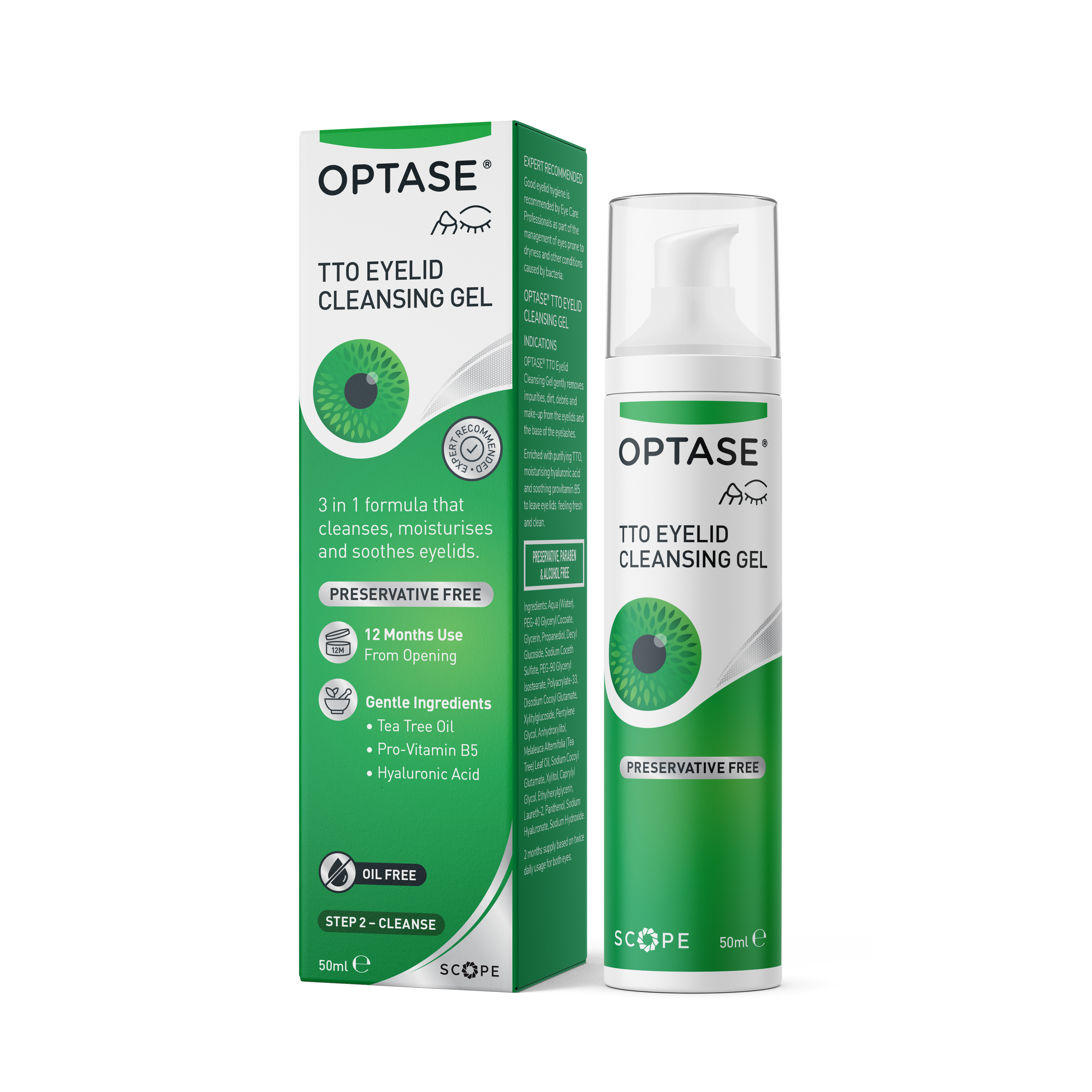 OPTASE TTO Eyelid Cleansing Gel 50ml | Tea Tree Oil, Hyaluronic Acid & Pro-Vitamin B5 | Preservative Free Foaming Eyelid Cleanser for Dry Eyes & Blepharitis