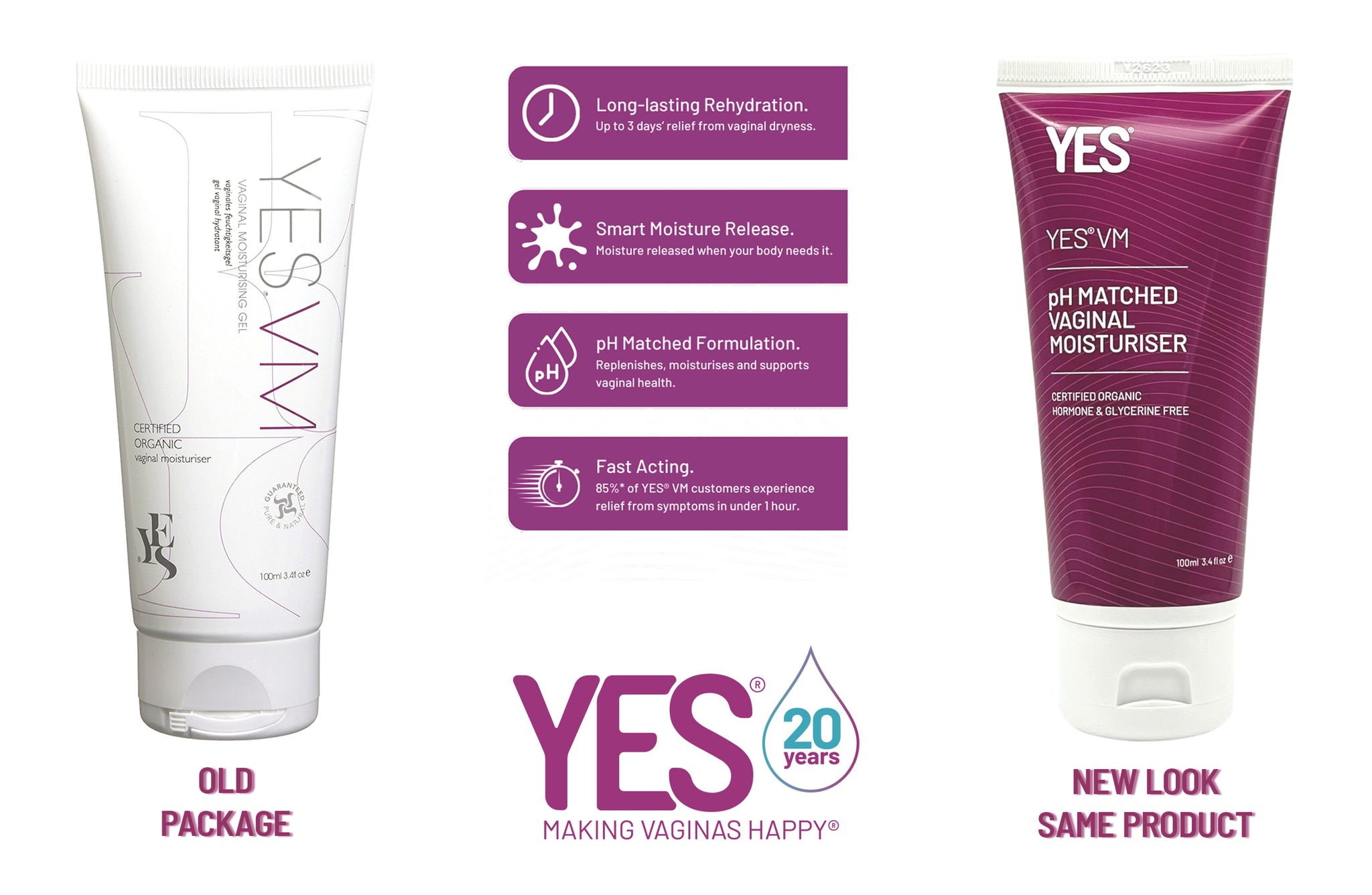 YES VM pH Matched Vaginal Moisturiser 100ml Menopause Friendly Gel