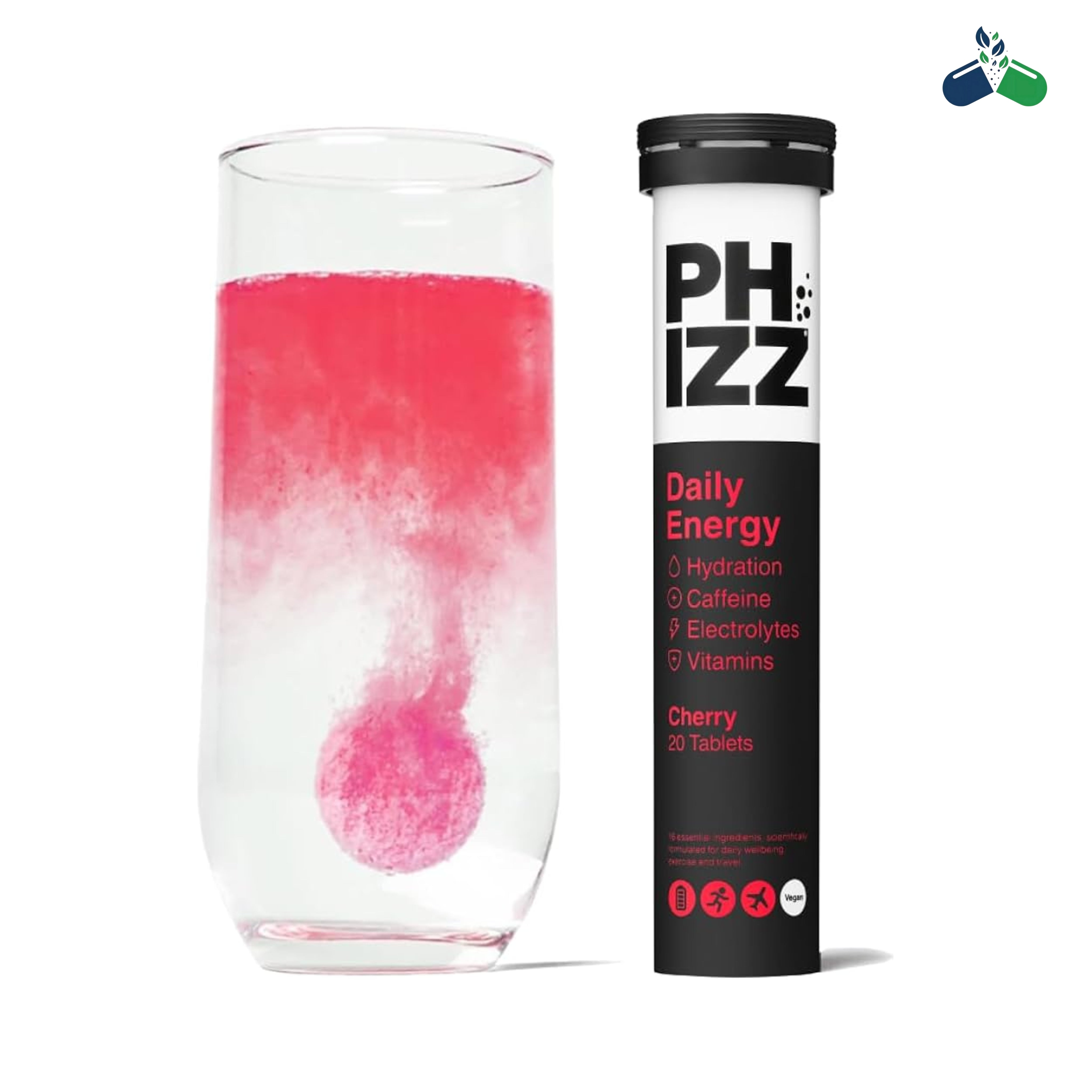 Phizz Energy Electrolyte 75mg Caffeine Cherry 20 Effervescent Tablets