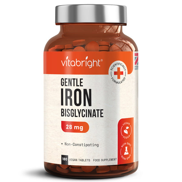Vitabright Gentle Chelated Iron Bisglycinate Non Constipating 28mg Vegan 180 Tablets
