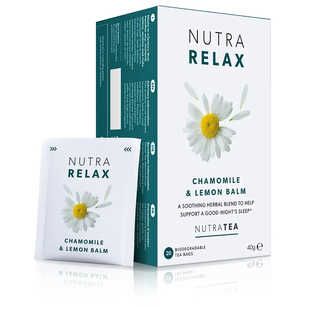 NutraTea Relax Chamomile Lemon Balm Sleep Calm Herbal Tea 20 Bags