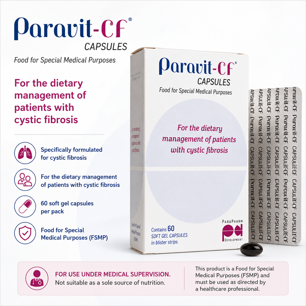 Paravit-CF Capsules 60 Soft Gel Capsules | Food for Special Medical Purposes (FSMP)