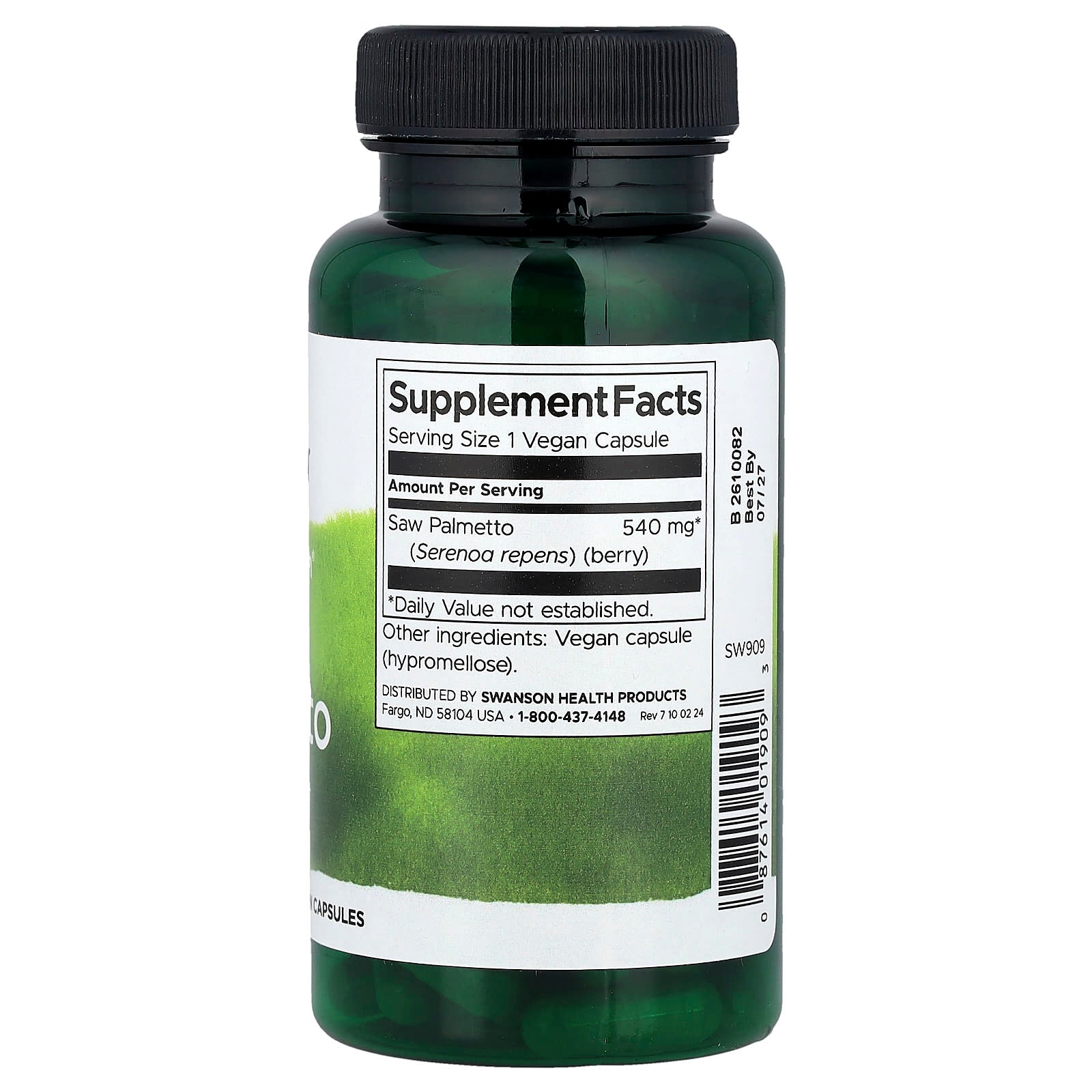 Swanson Saw Palmetto 540mg 100 Vegan Capsules Prostate Health