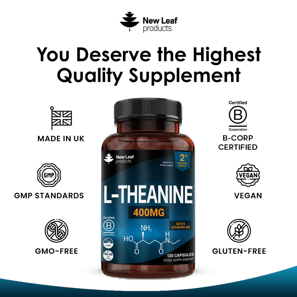 New Leaf L-Theanine 400mg with Vitamin B6 – High Strength Vegan – 120 Capsules