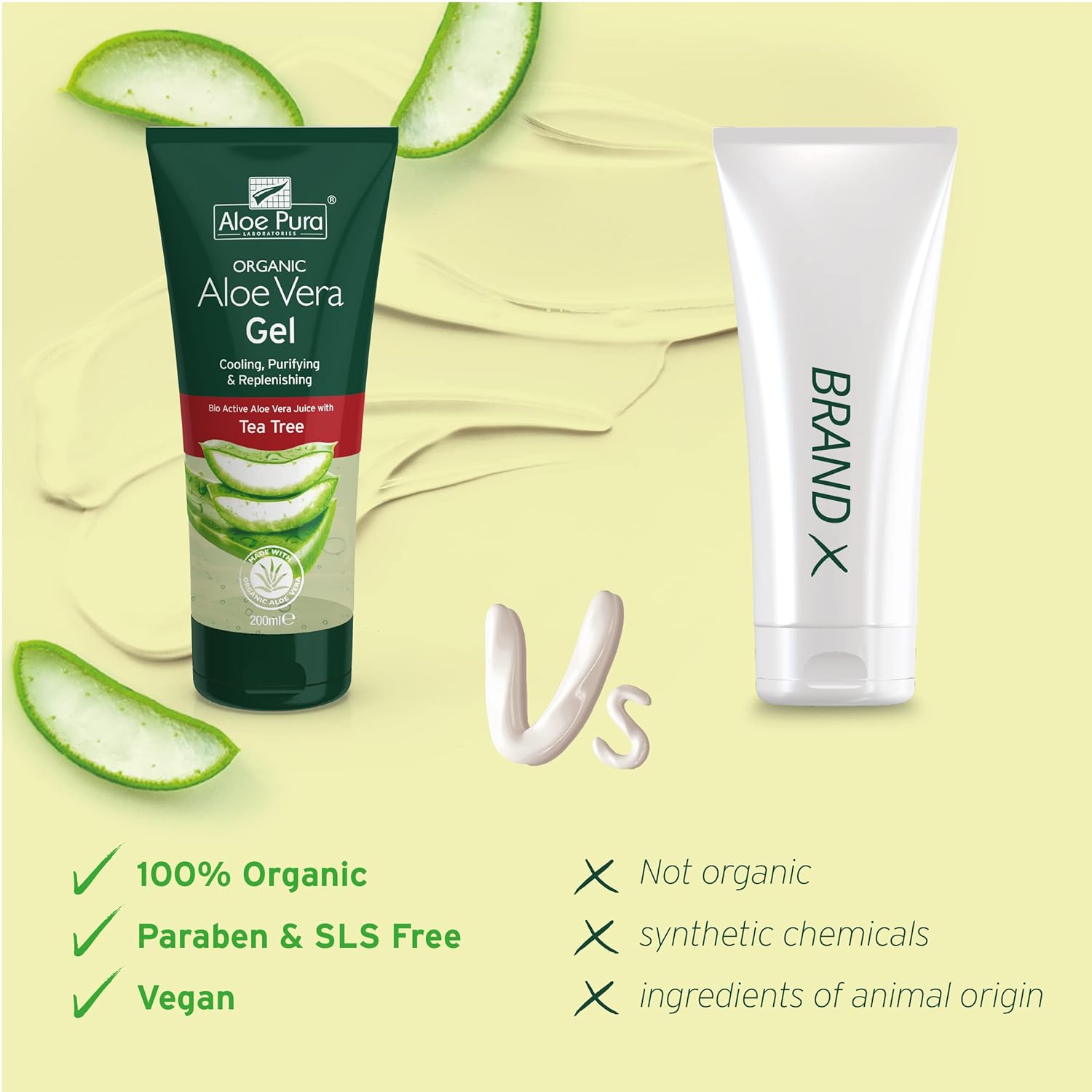 Aloe Pura Organic Aloe Vera Gel with Tea Tree 200ml Cooling Skin Gel