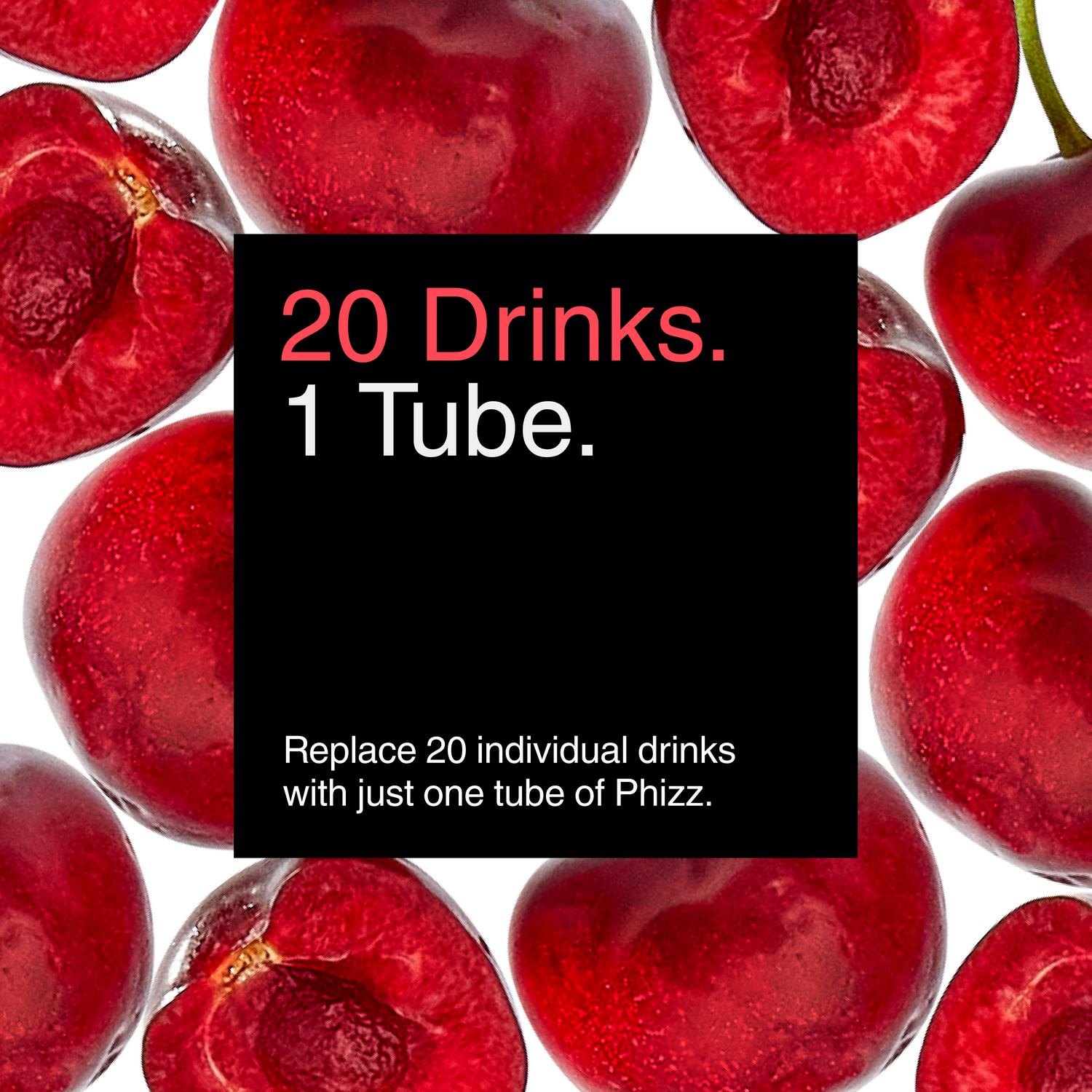 Phizz Energy Electrolyte 75mg Caffeine Cherry 20 Effervescent Tablets