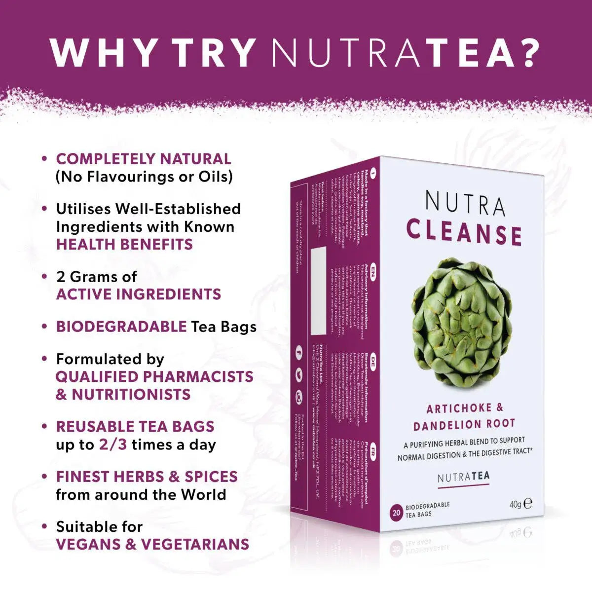 NutraTea NutraCleanse Artichoke & Dandelion Root Tea 20 Bags Digestive Tea