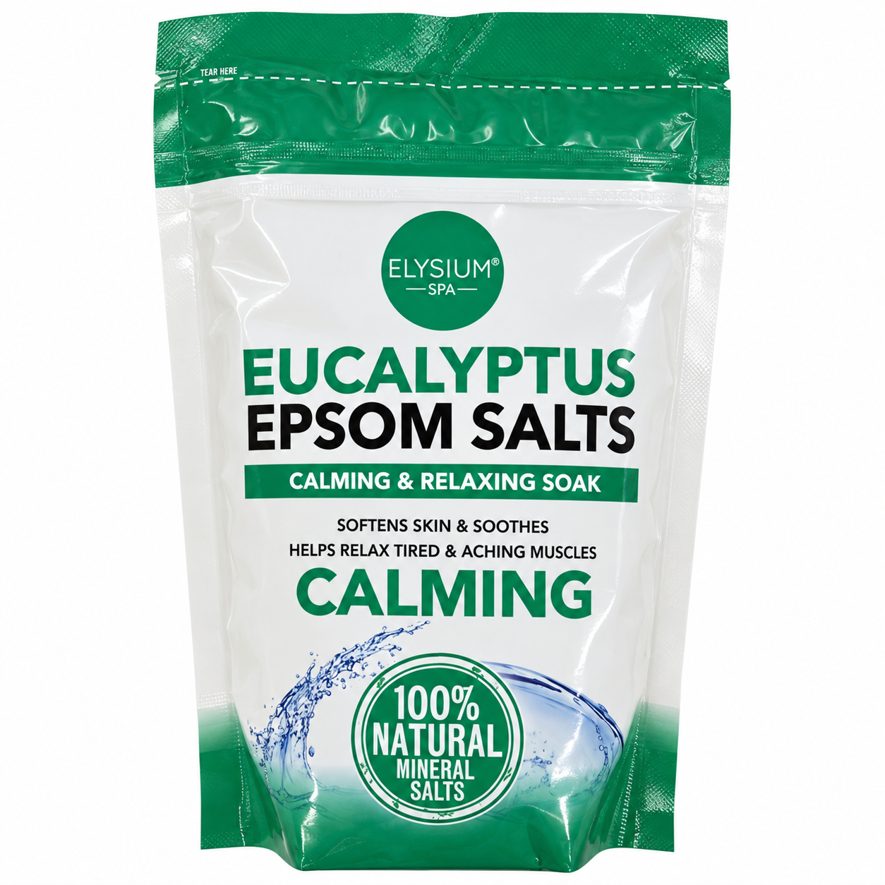 2 x Elysium Spa Eucalyptus Epsom Salts Calming Relaxing Bath Soak Mineral Salts