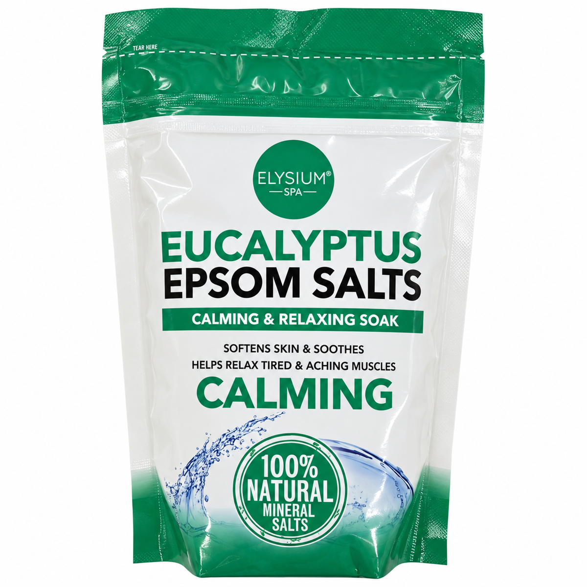 2 x Elysium Spa Eucalyptus Epsom Salts Calming Relaxing Bath Soak Mineral Salts