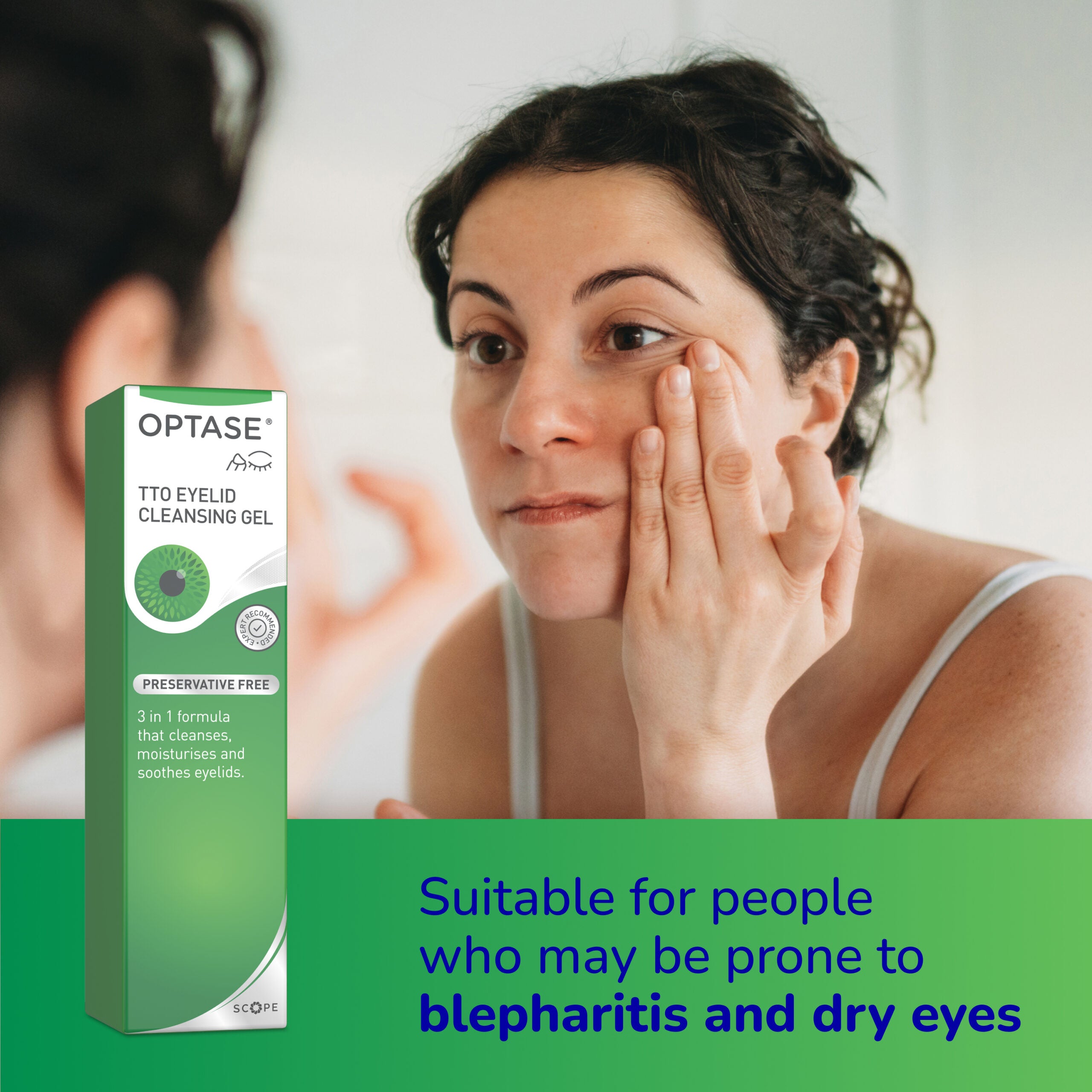 OPTASE TTO Eyelid Cleansing Gel 50ml | Tea Tree Oil, Hyaluronic Acid & Pro-Vitamin B5 | Preservative Free Foaming Eyelid Cleanser for Dry Eyes & Blepharitis