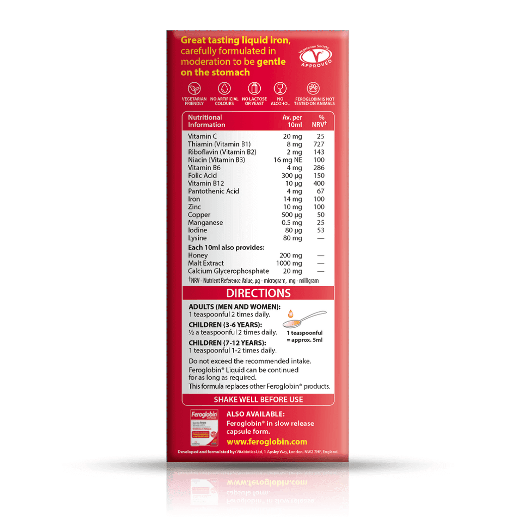 Vitabiotics Feroglobin Liquid Iron Supplement Gentle Energy Fatigue Iron B12 200ml