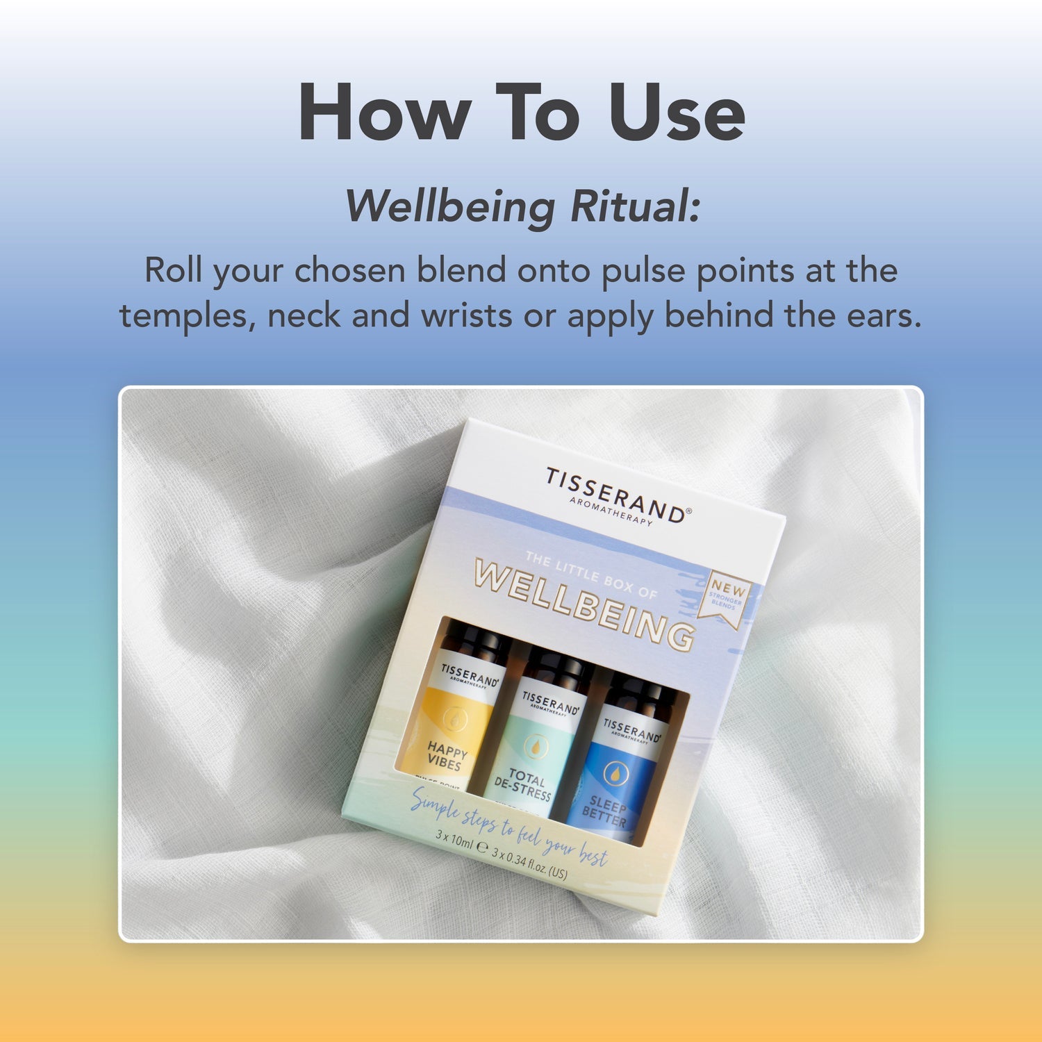 Tisserand Wellbeing Gift Set Happy Vibes De-Stress Sleep Better 3x10ml