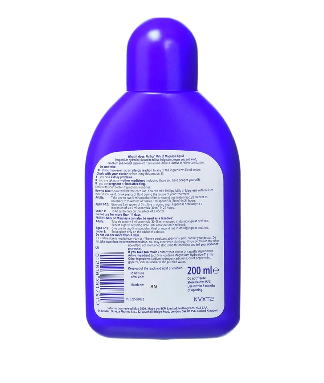 Phillips Milk of Magnesia 200ml Heartburn Indigestion Constipation Relief