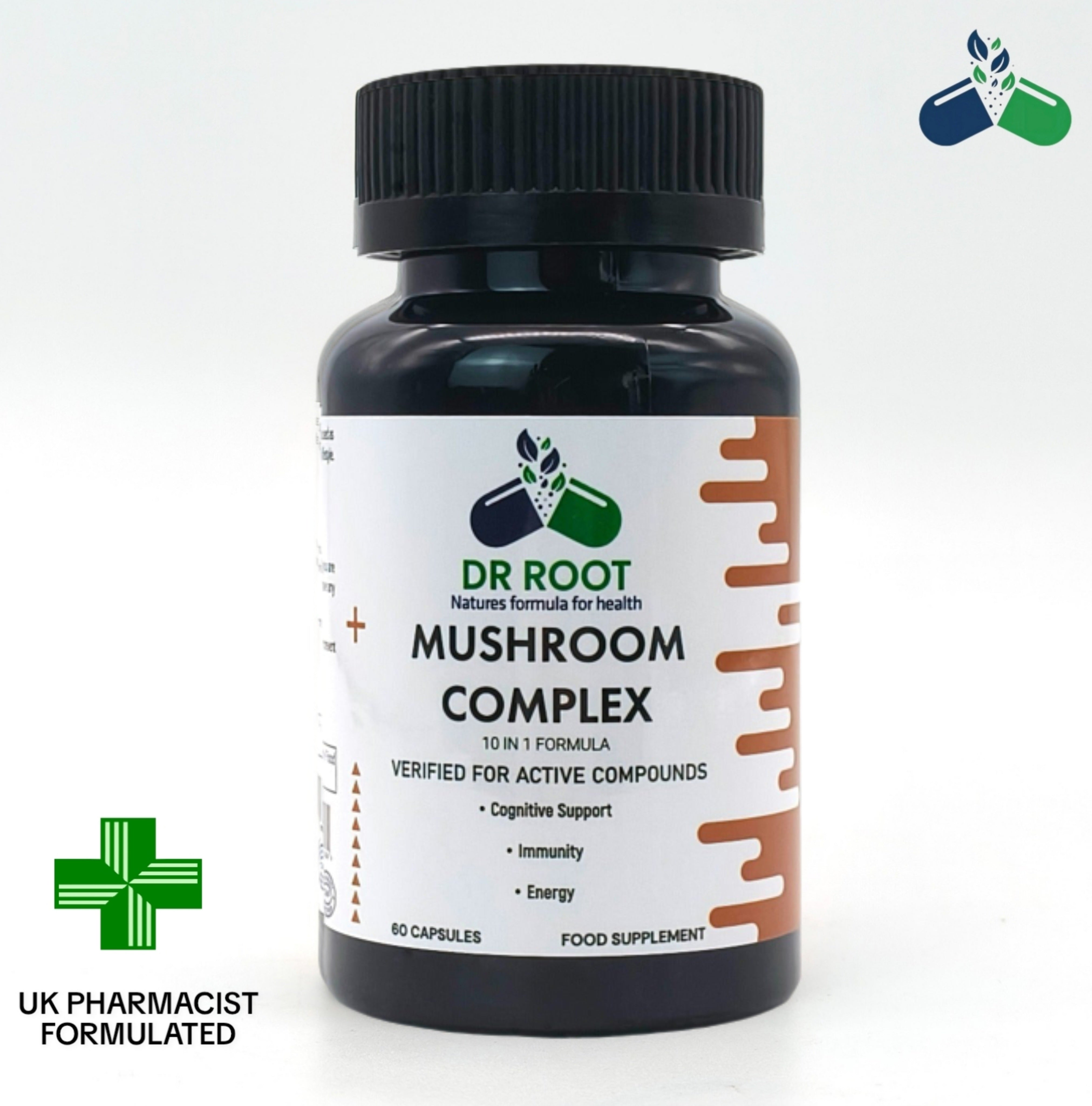 Dr Root Mushroom Complex 10-in-1 60 Capsules | Nootropic Brain Immune Support UK