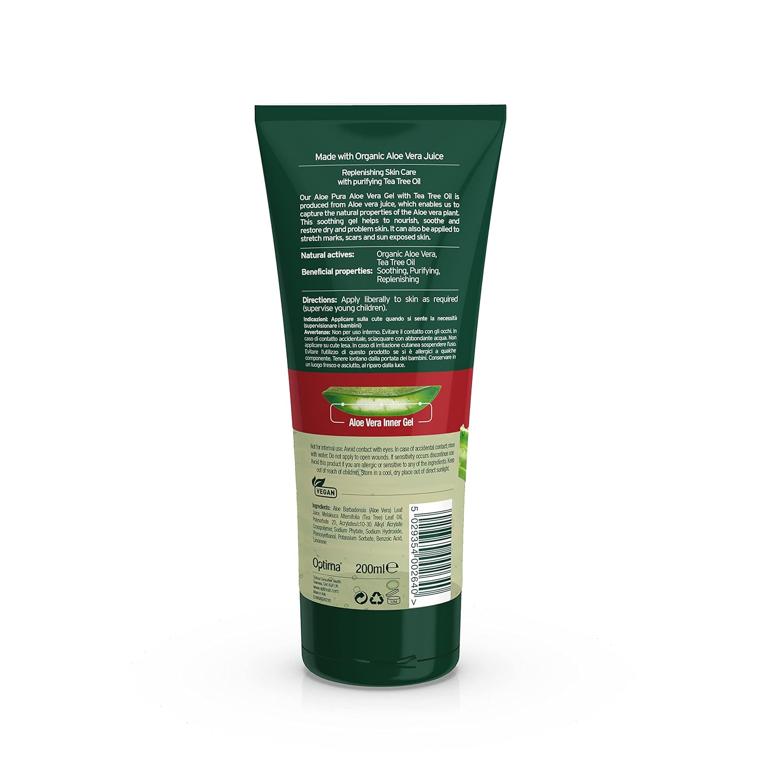 Aloe Pura Organic Aloe Vera Gel with Tea Tree 200ml Cooling Skin Gel