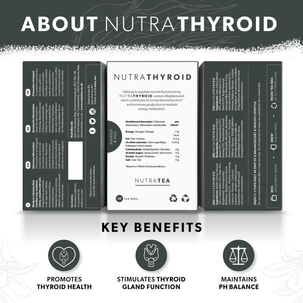 NutraTea Nutra Thyroid Tea Kelp & Nettle Herbal Blend 20 Tea Bags