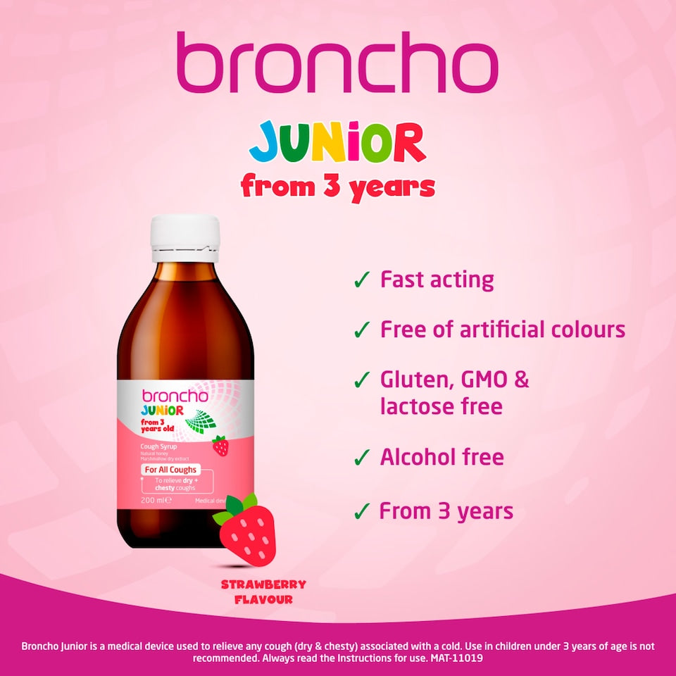 Broncho Junior Children's Cough Syrup 120ml | Dry & Chesty Cough Relief 3+