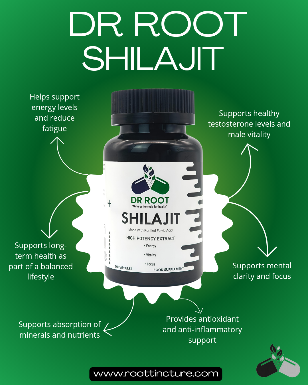 Dr Root Shilajit Resin Extract 60 Vegan Capsules