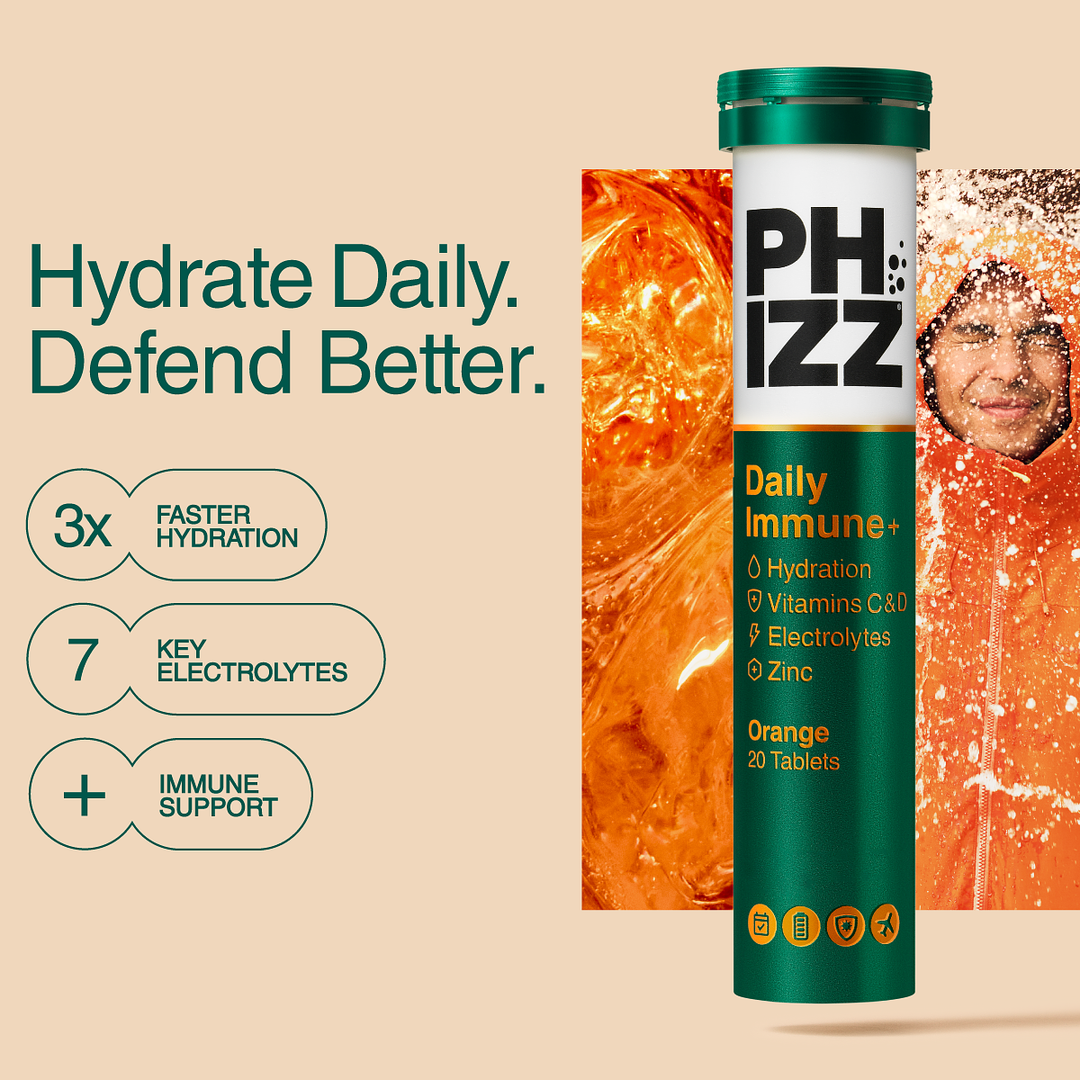 Phizz Daily Immune+ Effervescent Tablets Orange 20  Hydration & Vitamins C, D, Zinc
