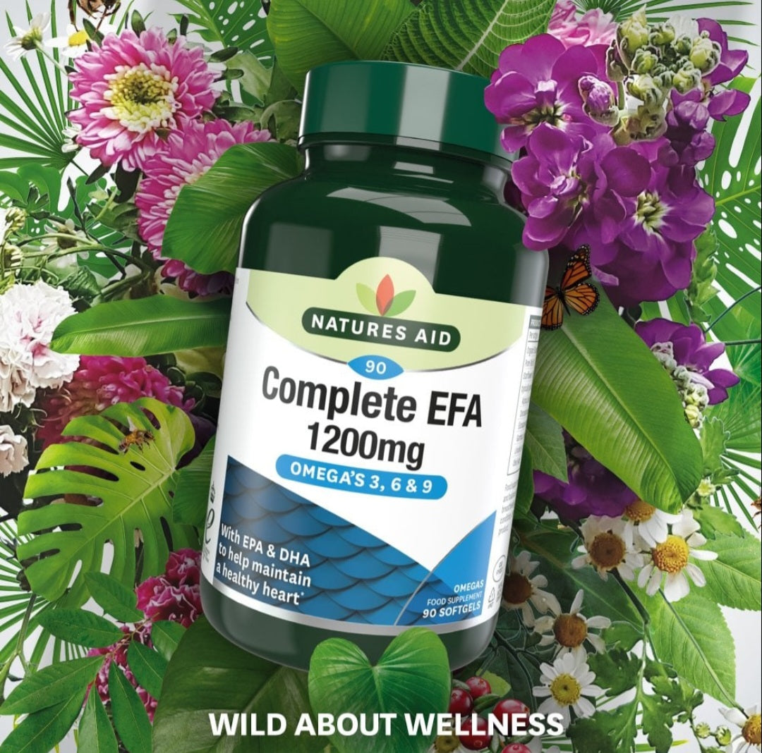 Natures Aid Complete EFA 1200mg – Omega 3, 6 & 9 Softgels – EPA & DHA Heart Health Support – 90 Softgels