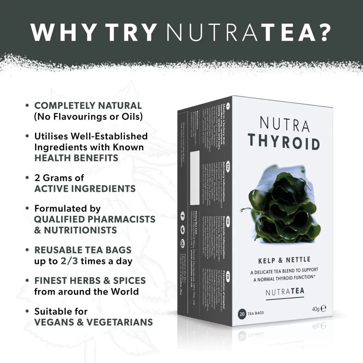 NutraTea Nutra Thyroid Tea Kelp & Nettle Herbal Blend 20 Tea Bags