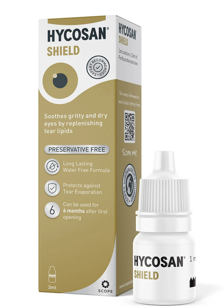 Hycosan Shield Eye Drops 3ml Preservative Free Dry Eye Lipid Tear Evaporation