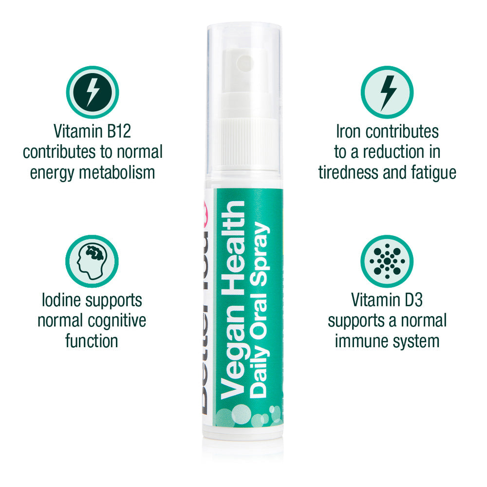 BetterYou Vegan Health Oral Spray B12 D3 Iron Iodine 25ml Pill Free