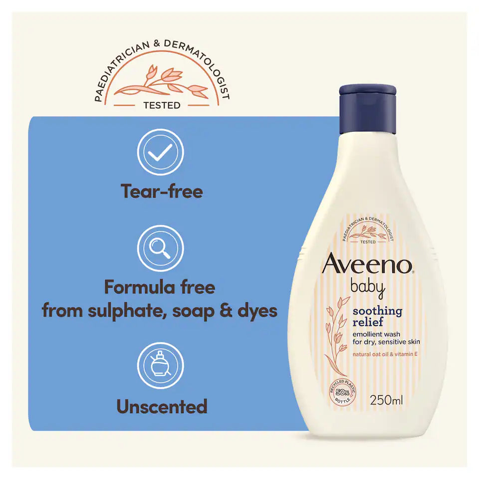 Aveeno Baby Soothing Relief Emollient Wash 250ml Dry Sensitive Eczema Skin