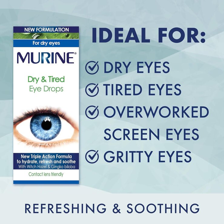 Murine Dry & Tired Eye Drops 15ml - Gives A Long-Lasting Relief For Up To 8 Hour