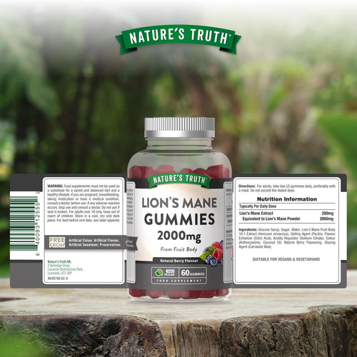 Nature’s Truth Lion’s Mane Gummies 2000mg 60 Vegan – Brain & Focus Support