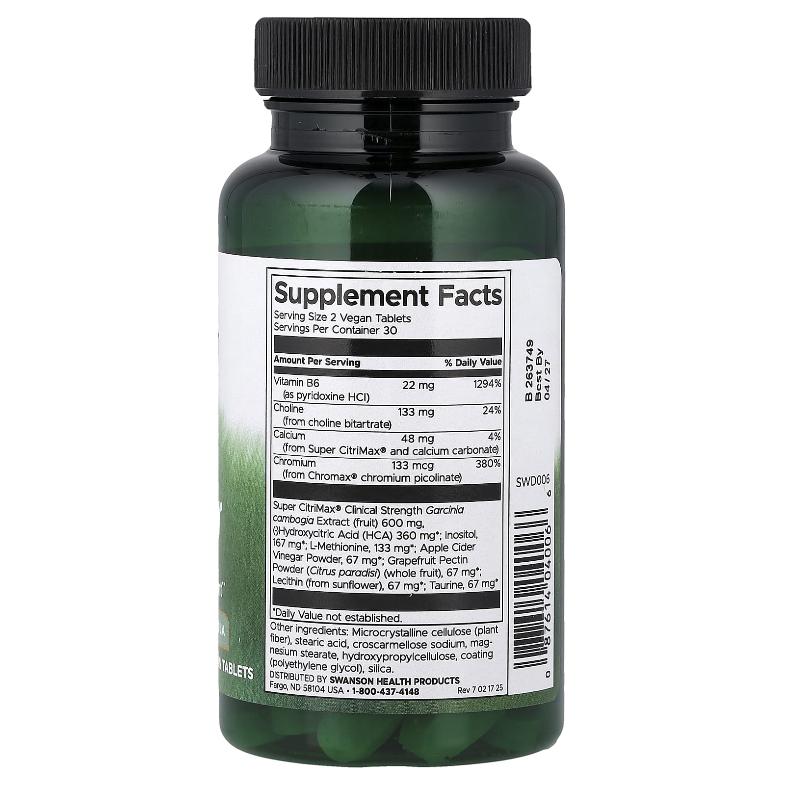 Swanson Fat Burner 60 Vegan Tablets Garcinia HCA Weight Management Metabolism